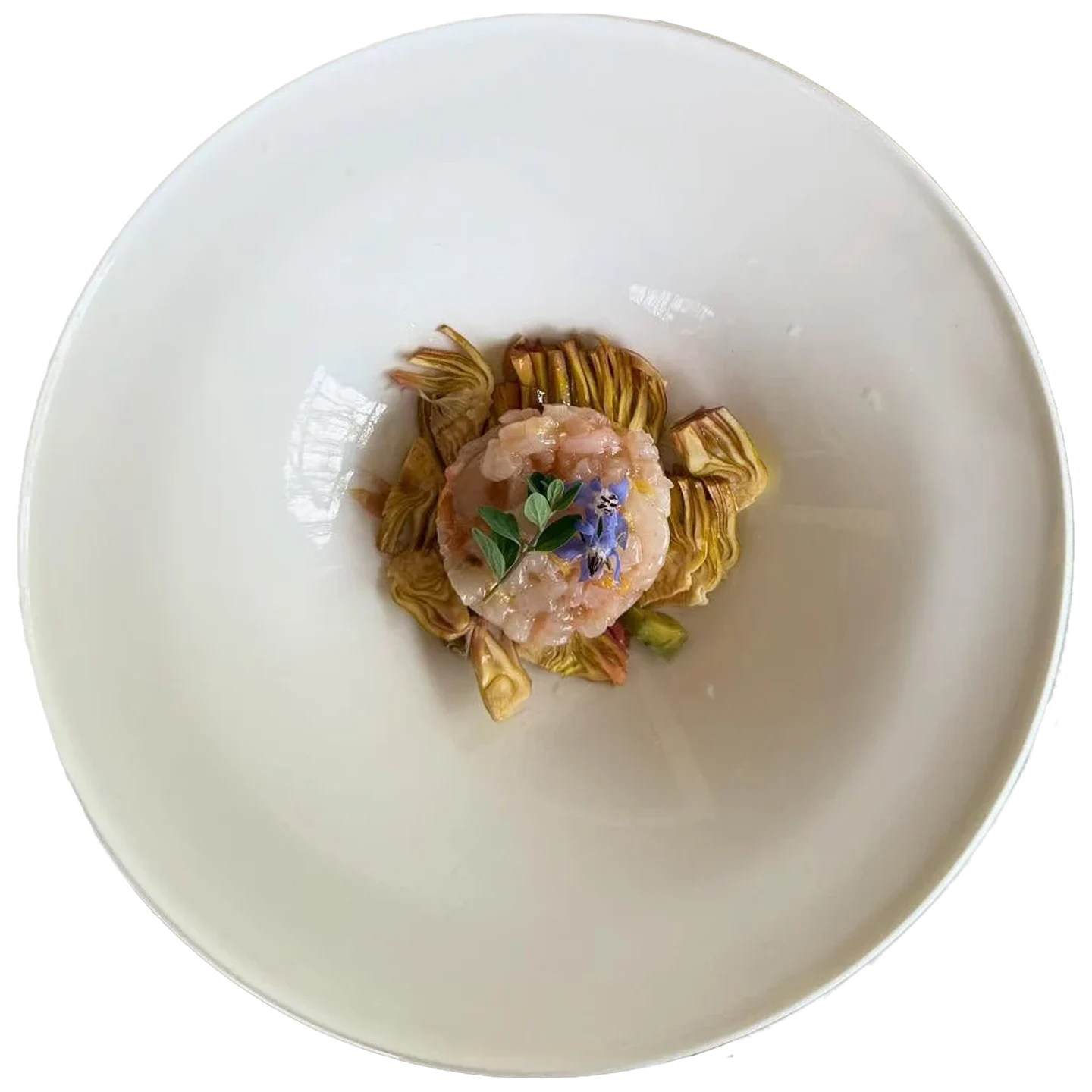 Artichoke crudités and fish tartare with lemon