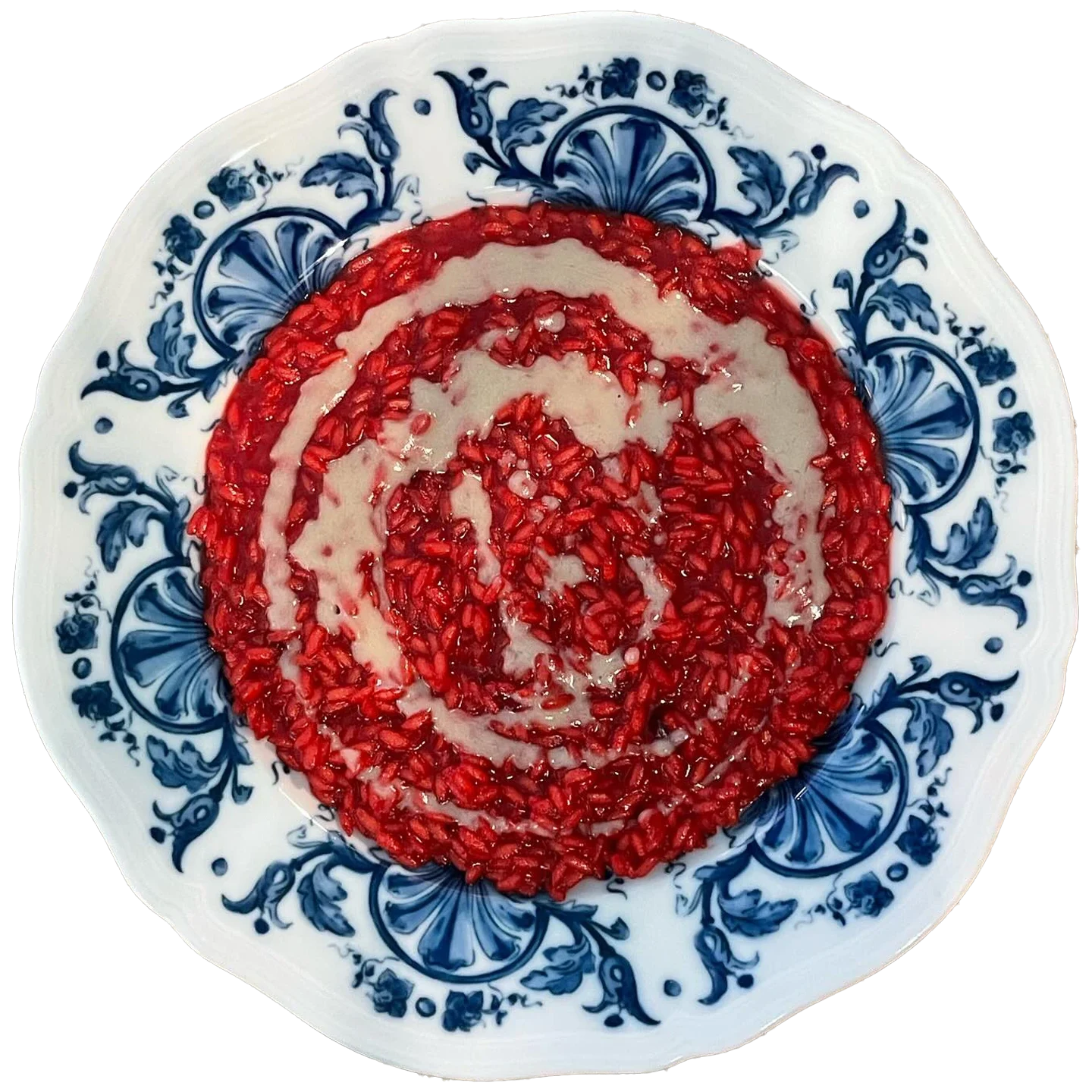 Beetroot risotto with gorgonzola fondue, a dish from the Da Alcide restaurant in Venturina, Tuscany.